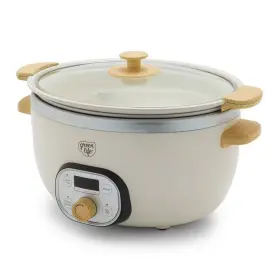 94875067 Greenlife Healthy 6 Quart Slow Cooker With Wood Handle Cream
