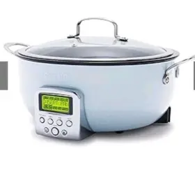Greenpan 885837027419 Elite Essential Smart Electric 6 Quart Skillet Steamer Pot Blue Haze Nib