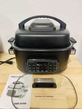 13in1 Greenpan 885837033861 Matte Black Air Fryer Slow Cooker And Grill Steam Saute Broil More Unused