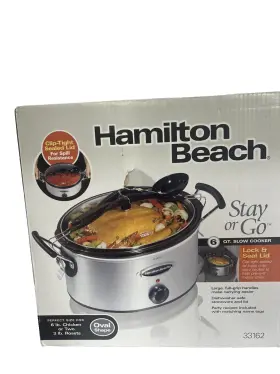 Hamilton Beach 040094331628 Stay Or Go 6 Quart Slow Cooker With Utensil Holder On Top 33162