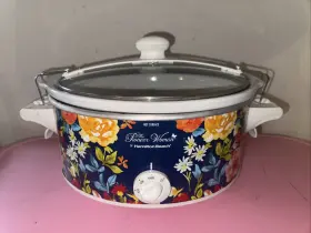 33066 Hamilton Beach Pioneer Woman 6 Quart Blue Floral Design Crock Pot Slow Cooker