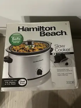 33236 Hamilton Beach 3 Quart Oval Slow Cooker Dishwasher Safe Keep Warm