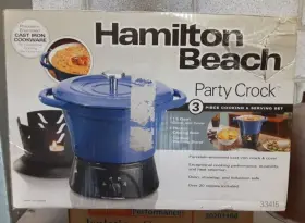 33415 Hamilton Beach 1.5 Quart Porcelain Enameled Cast Iron Party Crock Pot Blue New