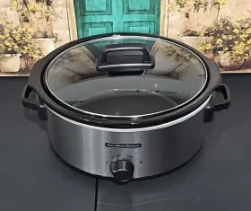 33665 Hamilton Beach Large Slow Cooker Crock Pot 6 Quart Oval Crockpot Black Silver Stone #3