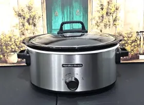 33665 Hamilton Beach Large Slow Cooker Crock Pot 6 Quart Oval Crockpot Black Silver Stone