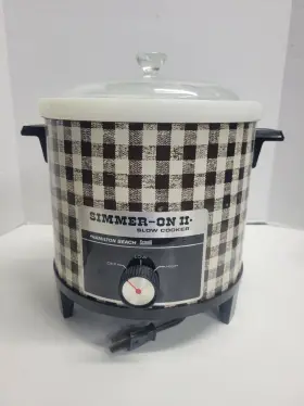 442gg Hamilton Beach Vtg Simmer-on Ii 4 Quart Slow Cooker Brown Plaid Check Mcm # 442
