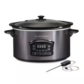 Hamilton Beach 445057340380 6 Quart Gray Programmable Slow Cooker With Defrost And Temperature Probe
