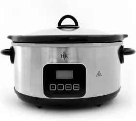 Hkmc-747 Hells Kitchen Digital Slow Cooker Oval Crock Glass Lid 5.8 Qt Silver