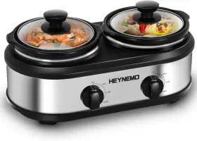 Heynemo 611851817855 Double Slow Cooker Buffet Servers And Warmers Dual 2 2x1.25 Qt Stainless
