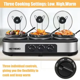 Heynemo 705604911485 Triple Slow Cooker 3 1.5 Quart Buffet Servers And Warmers Pots C #3