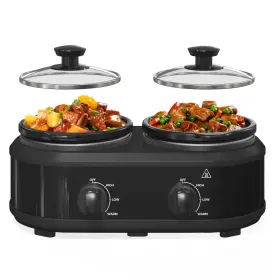 Heynemo 745978361851 Double Slow Cooker 2 X 1.25 Quart Portable Small Dual Crock Buffet Serv