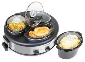 Hcrtsco15ss Homecraft Triple Round Oval 1.5 Quart Stainless Steel Cooker Buffet With Ad