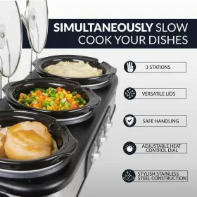 3-station Homecraft Hctsc15ss Slow Cooker Buffet 1.5- Quart Ceramic Pot Stainless Steel #3