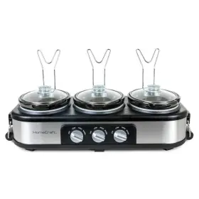 3-station Homecraft Hctsc15ss Slow Cooker Buffet 1.5- Quart Ceramic Pot Stainless Steel
