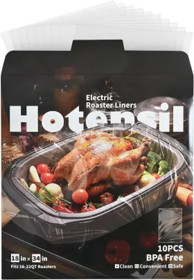 Hotensil 445043755778 Electric Roaster Liners 34x18 Inch 10 Count Fits 16-22 Quart Roasters Disposable