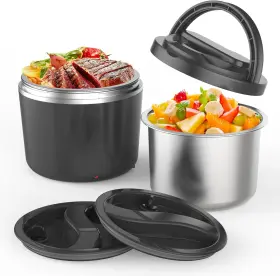 Tfhg-rd01 Hugmazing Electric Lunch Box Food Warmer - 105w Fast Heating With Dual Gray