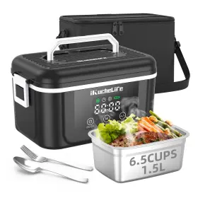 Bx60a Ikuchelife Heated Lunch Box 6.5-cup&18000mah 1.5l - Scheduled Heating Black