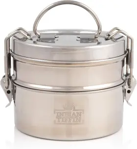 Indian-tiffin 608912950378 2 Tier Stainless Steel Large Lunch Box Silver