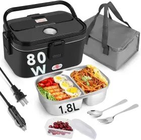 328rbb2 Ixiie Electric Lunch Box 80w For Adults 1.8l Warmer With 2 Dark Grey Black