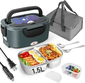 Aby318 Ixiie Electric Lunch Box 80w 1.5l Warmer With 2 Compartments For Grey