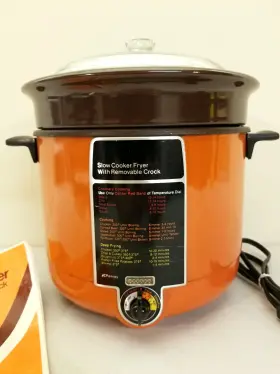 1309-10 Jc Penny Vintage Penney Slow Cooker And Deep Fryer Orange With Removable Crock Rare #2