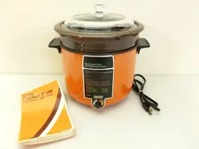 1309-10 Jc Penny Vintage Penney Slow Cooker And Deep Fryer Orange With Removable Crock Rare
