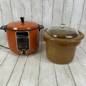 4559 Jcpenny Vintage Slow Cooker / Fryer With 2 Lids And Removable Crock - Orange