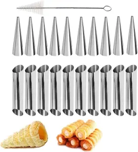 Jieluo 789609661118 Stainless Steel Cream Horn Molds - 21 Pcs Cannoli Form Tubes And Conical Silver