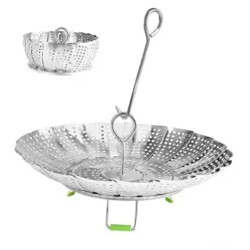 Jmteea 717351704203 Steamer Basket Stainless Steel Vegetable Metal Handle Folding 5.3 Inch To 9