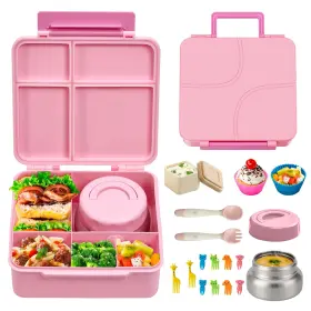 Mr-ft1a Jslove Bento Lunch Box With Leak Proof Thermos Food Jar For Kids Large Pink