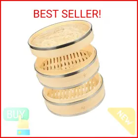 Juvale 817997025141 2-tier Steamer Pot Insert With Steel Rings - 10 Inch X 6.5 Beige Bamboo &