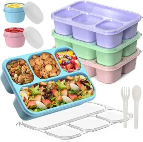 4-compartment Khoxu 8039 Snackle Box Container Bento Wheat Blue/pink/purple/green