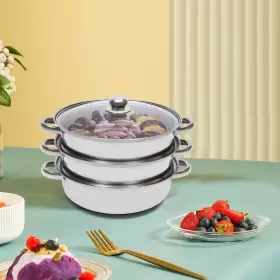 Kidfad 629721836233 A Stainless Steel Steamer With Three Tiers Designed As Hot Pot Cooker