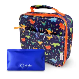 Al-6p87-9pzp Kinsho Dinosaur Lunch Box With For Boys Ice Pack Blue Orange