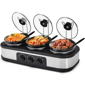 Kiss The Water 724901946327 Triple Slow Cooker Buffet Server Food Warmer With 3 Adjustable Temperature Mo