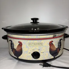 Sc-2625 Kitchen Selectives 6.5 Quart Slow Cooker Roosters Glass Lid Low/warm/high