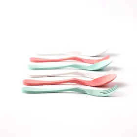 Knork 810104270281 Eco 6 Piece Utensil Set 3 Forks Spoons White Coral Mint