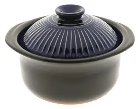 190-808 Kotobuki Earthenware Rice Cooker With Matte And Cobalt Blue Spoke #2 190-808 Kotobuki Earthenware Rice Cooker With Matte And Cobalt Blue Spoke #2
