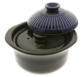 190-808 Kotobuki Earthenware Rice Cooker With Matte And Cobalt Blue Spoke #3 190-808 Kotobuki Earthenware Rice Cooker With Matte And Cobalt Blue Spoke #3
