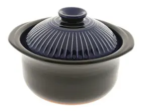 190-808 Kotobuki Earthenware Rice Cooker With Matte And Cobalt Blue Spoke 190-808 Kotobuki Earthenware Rice Cooker With Matte And Cobalt Blue Spoke