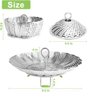 Kznxcvi 797550213713 Stainless Steel Steamer Basket Vegetable 5.1 Inch To 9.5 Silver #3