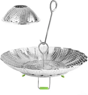 Kznxcvi 797550213713 Stainless Steel Steamer Basket Vegetable 5.1 Inch To 9.5 Silver
