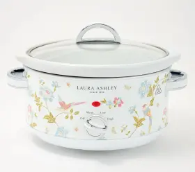 K99324 Laura Ashley 3.5 Quart Slow Cooker With Glass Lid And 4 Heat Settings Elveden Whi