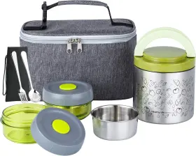 Lille Home 693085992461 Portable Insulated Lunch Box Set With Stainless Steel Green Lille Home 693085992461 Portable Insulated Lunch Box Set With Stainless Steel Green