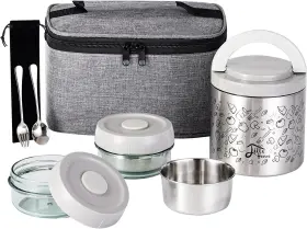 Ll-8065-gy Lille Home Portable Insulated Lunch Box Set With Stainless Steel Gray