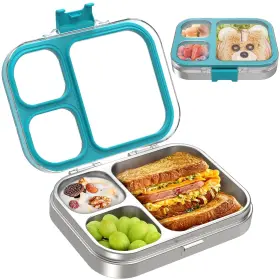 Lb-003-blue Lohasok Kids Stainless Steel Bento Box With Silicone Lid Leak-proof Blue