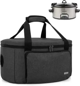 Calx17102 Luxja Insulated Slow Cooker Bag With A Bottom Pad And Lid Fasten Black
