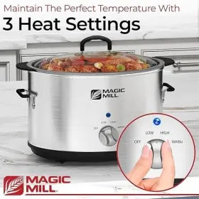 Magic Mill 703670792700 Slow Cooker 10 Quart Extra Large Non-stick Metal Searing Pot And Tran