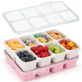 Mamix 765373738744 Snackle Box Container Leak-proof Snack 8 Compartment Beige Pink