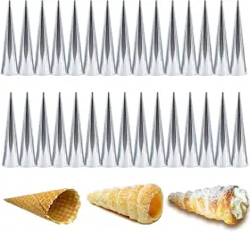 Ca1659 Manwetye 30 Pcs Non-stick Cream Horn Molds Large 5 Inch Big Size Stainless Steel Silver